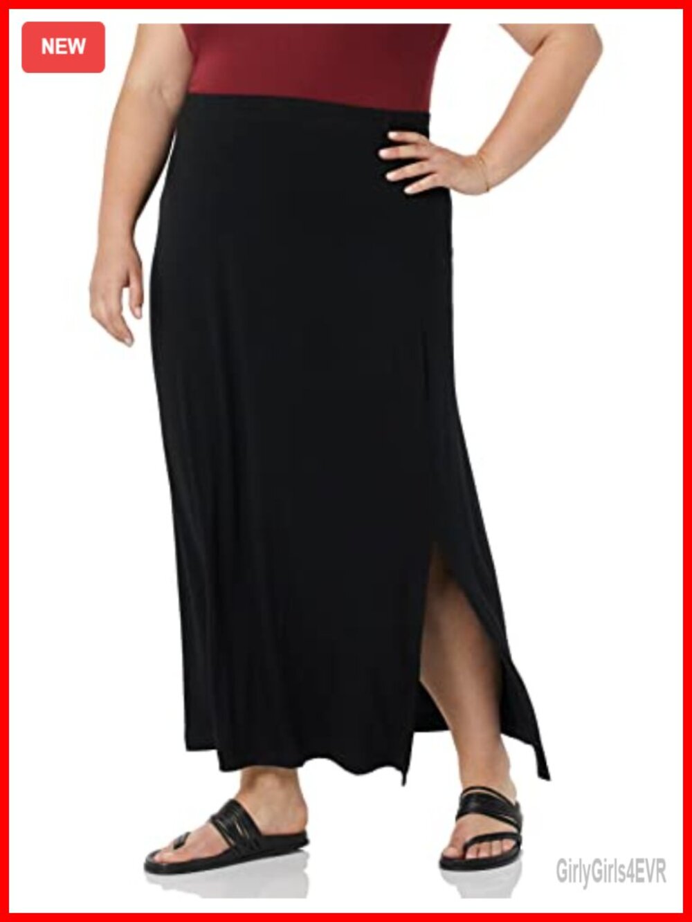 Women's Lightweight Knit Stretchy Maxi Skirt Elastic Waistband Side Slits